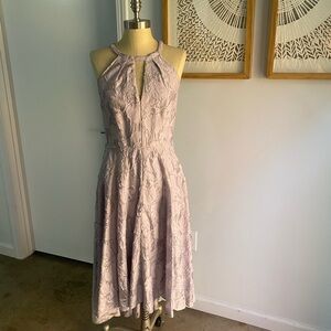 Ann Taylor Floral Jacquard High Low Hem Halter Dress.